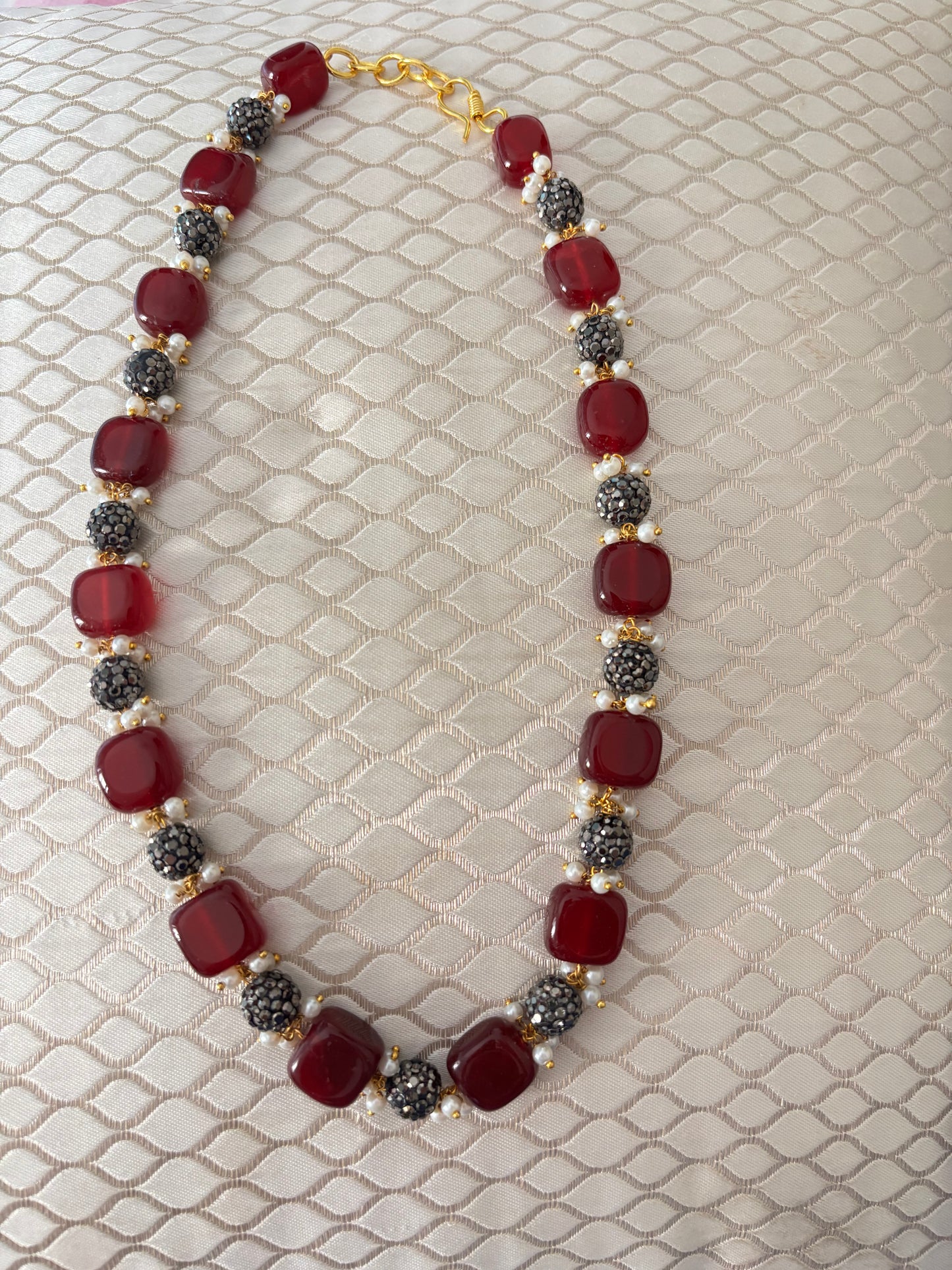 Maroon Oxidized Beads Necklace with Earrings