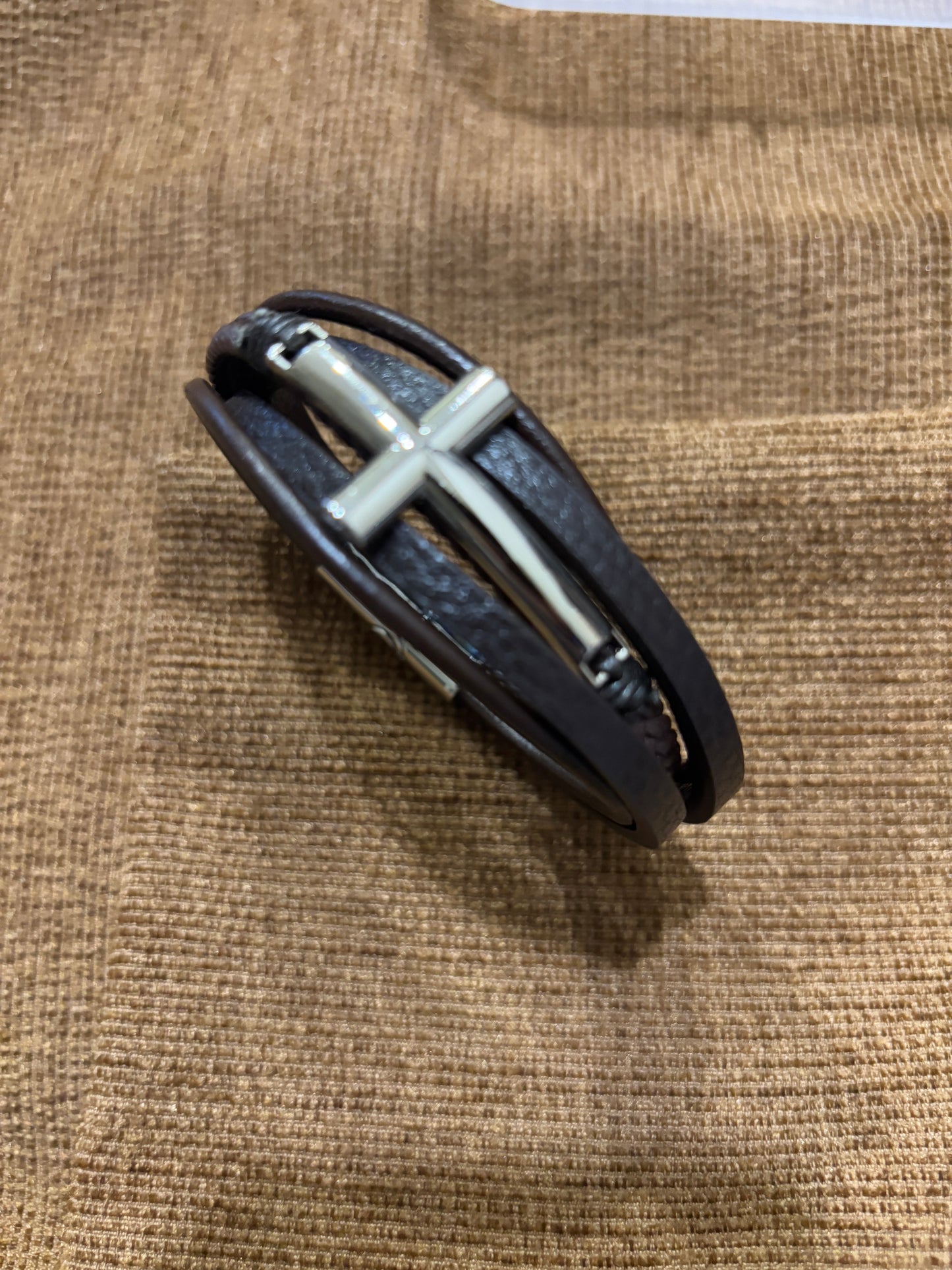 Brown Cross Leather Bracelet