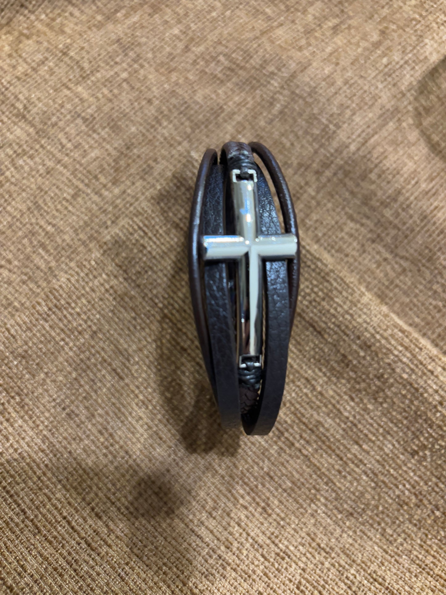 Brown Cross Leather Bracelet
