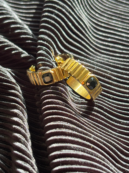 Half Bali Black Stone Earrings