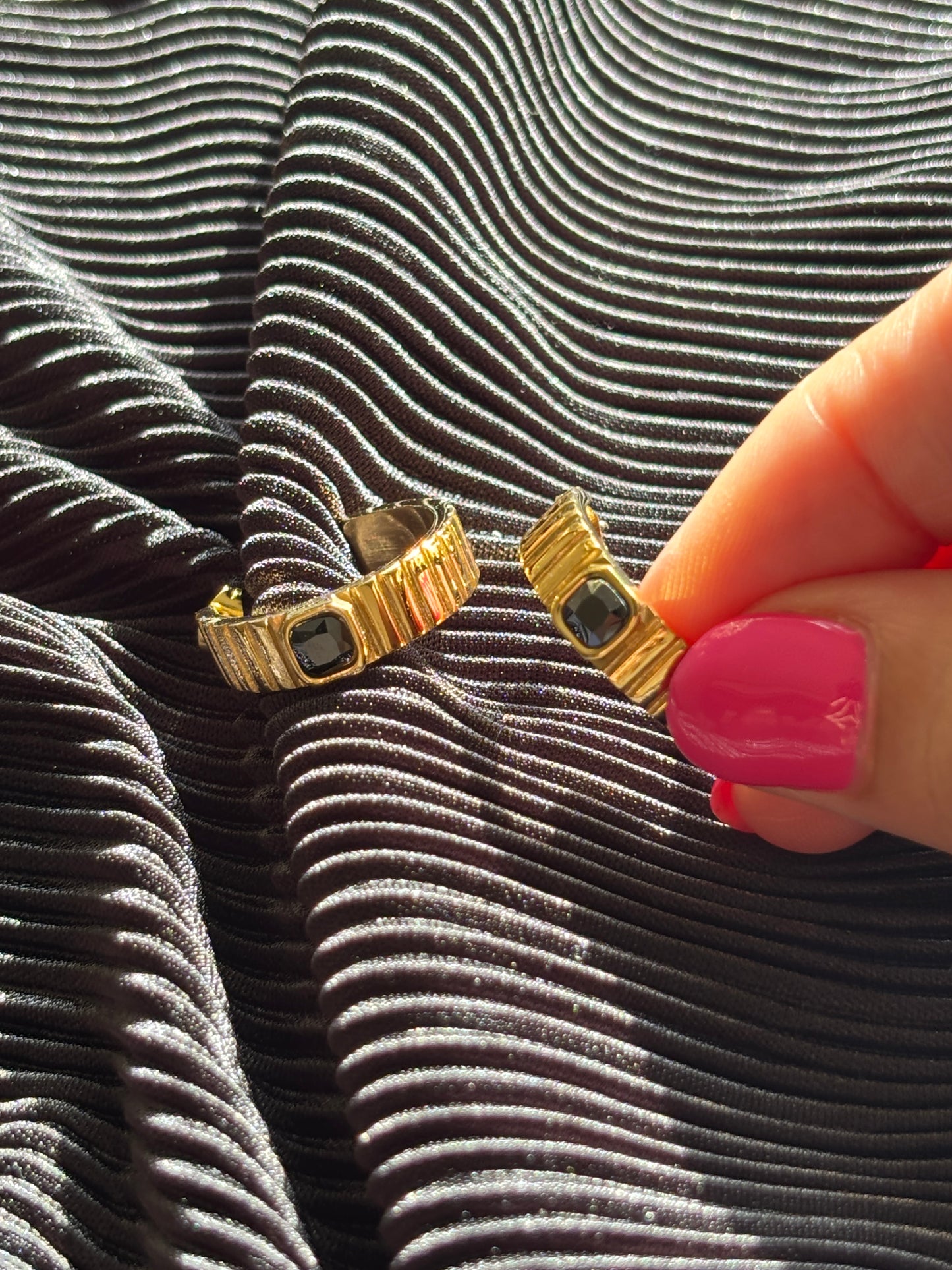 Half Bali Black Stone Earrings