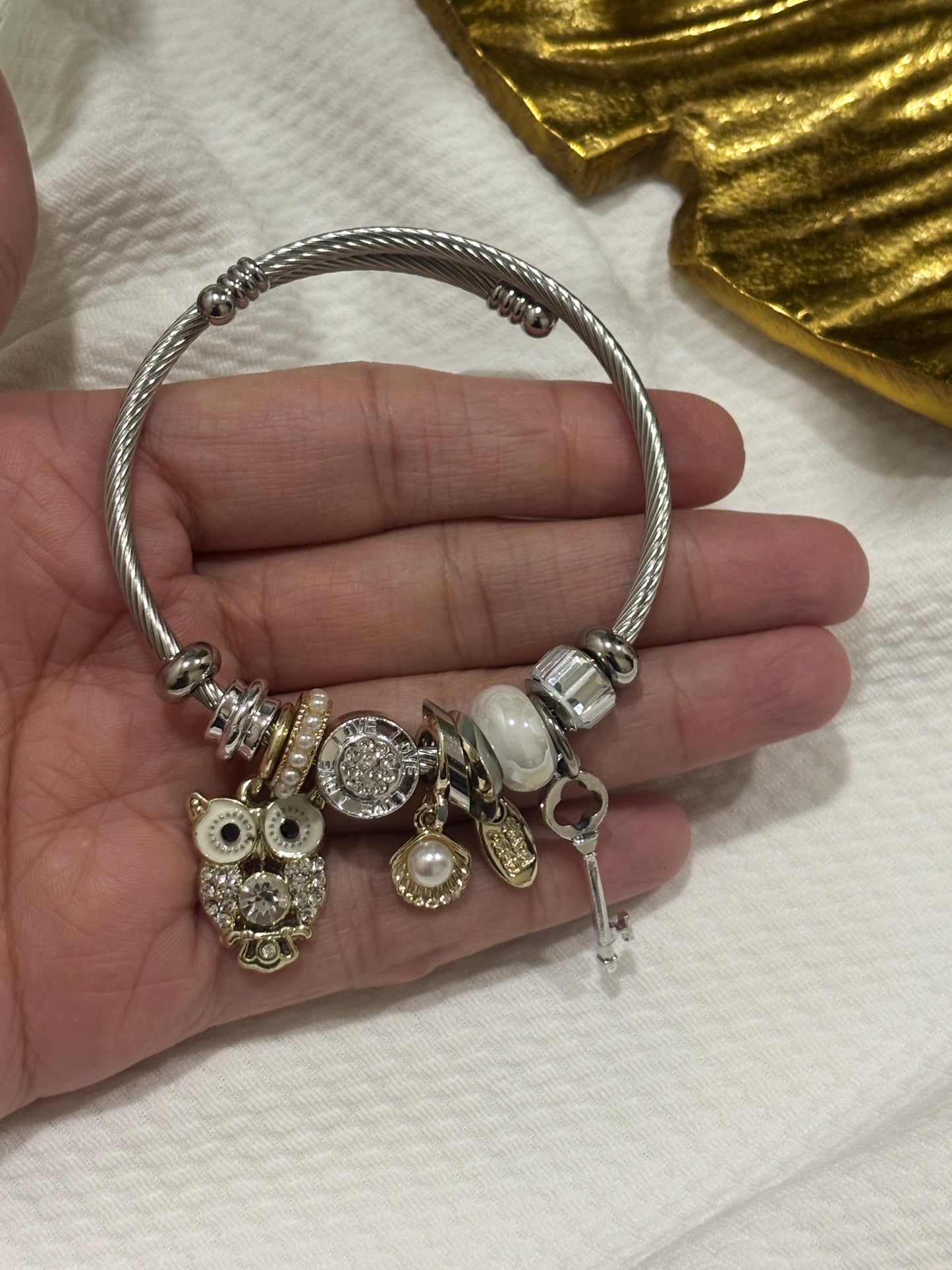 White Owl Charm Bracelet