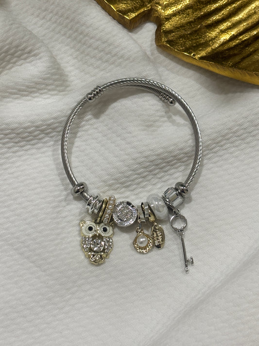 White Owl Charm Bracelet