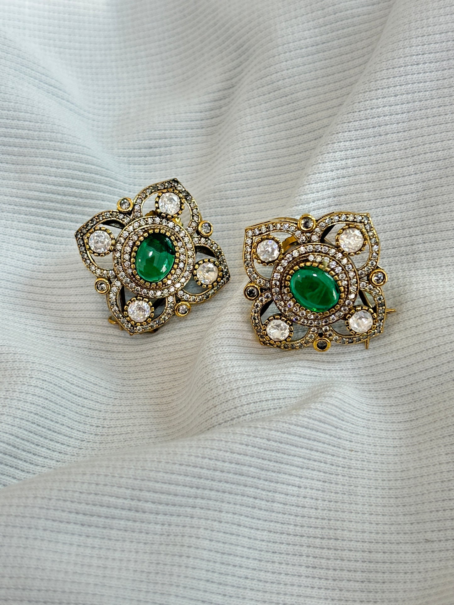 Emerald Polki Square Earrings