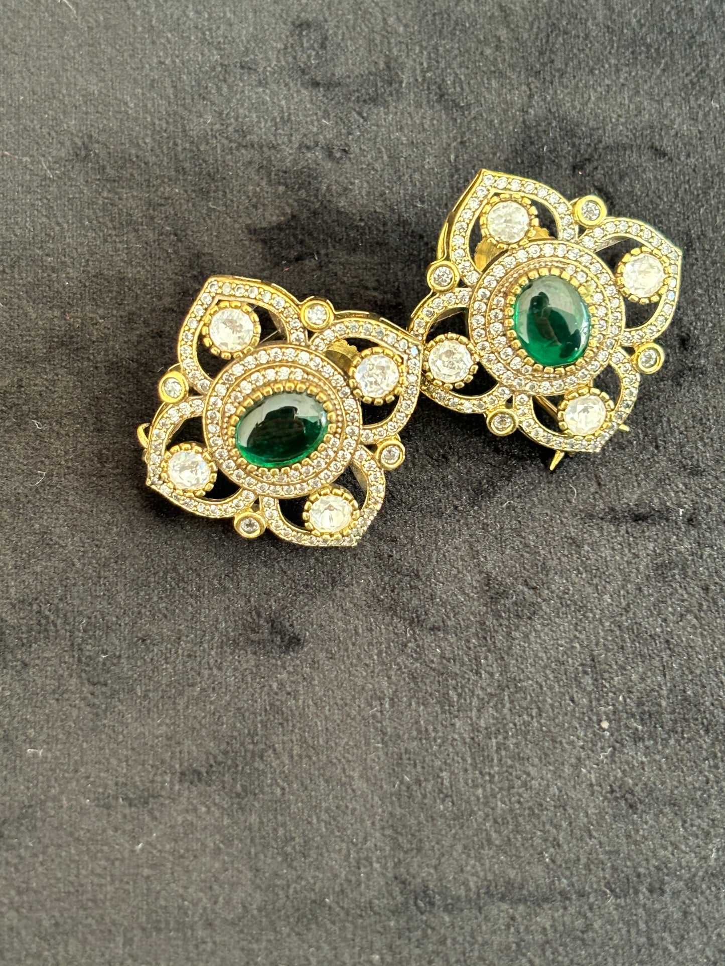 Emerald Polki Square Earrings