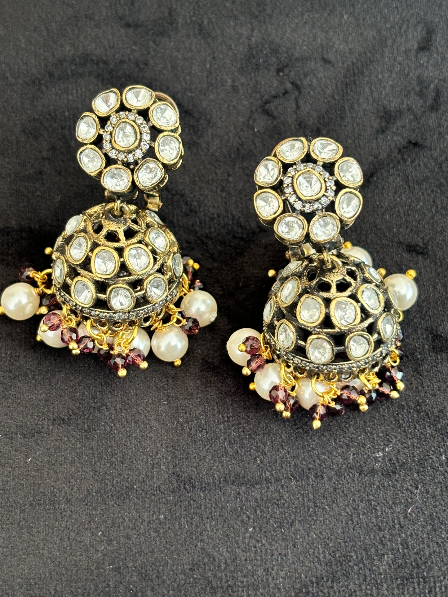 Black Oxidized Polki Jhumkas