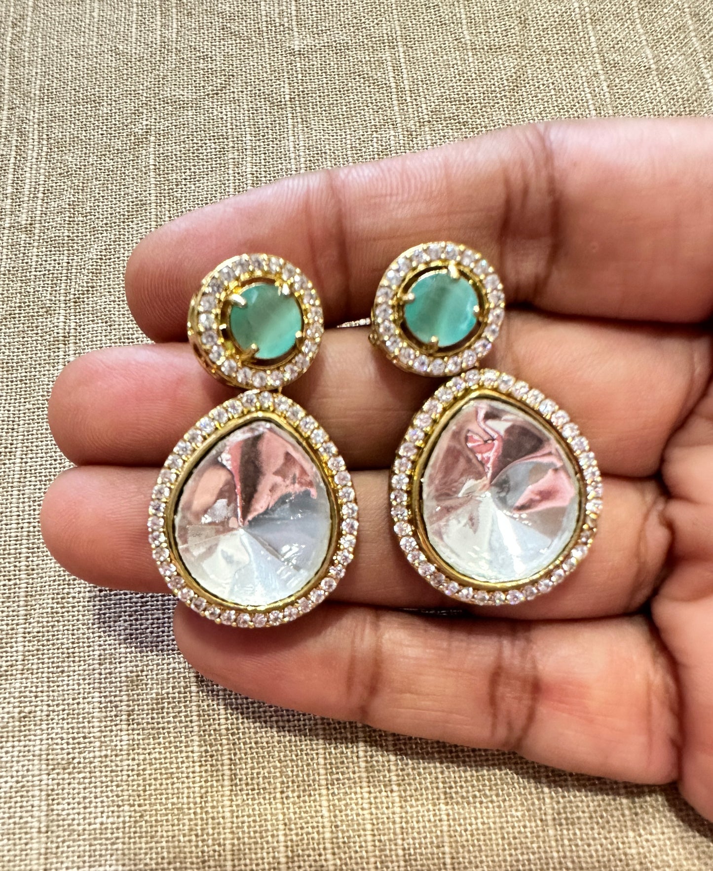 Green Polki Necklace set with Earrings