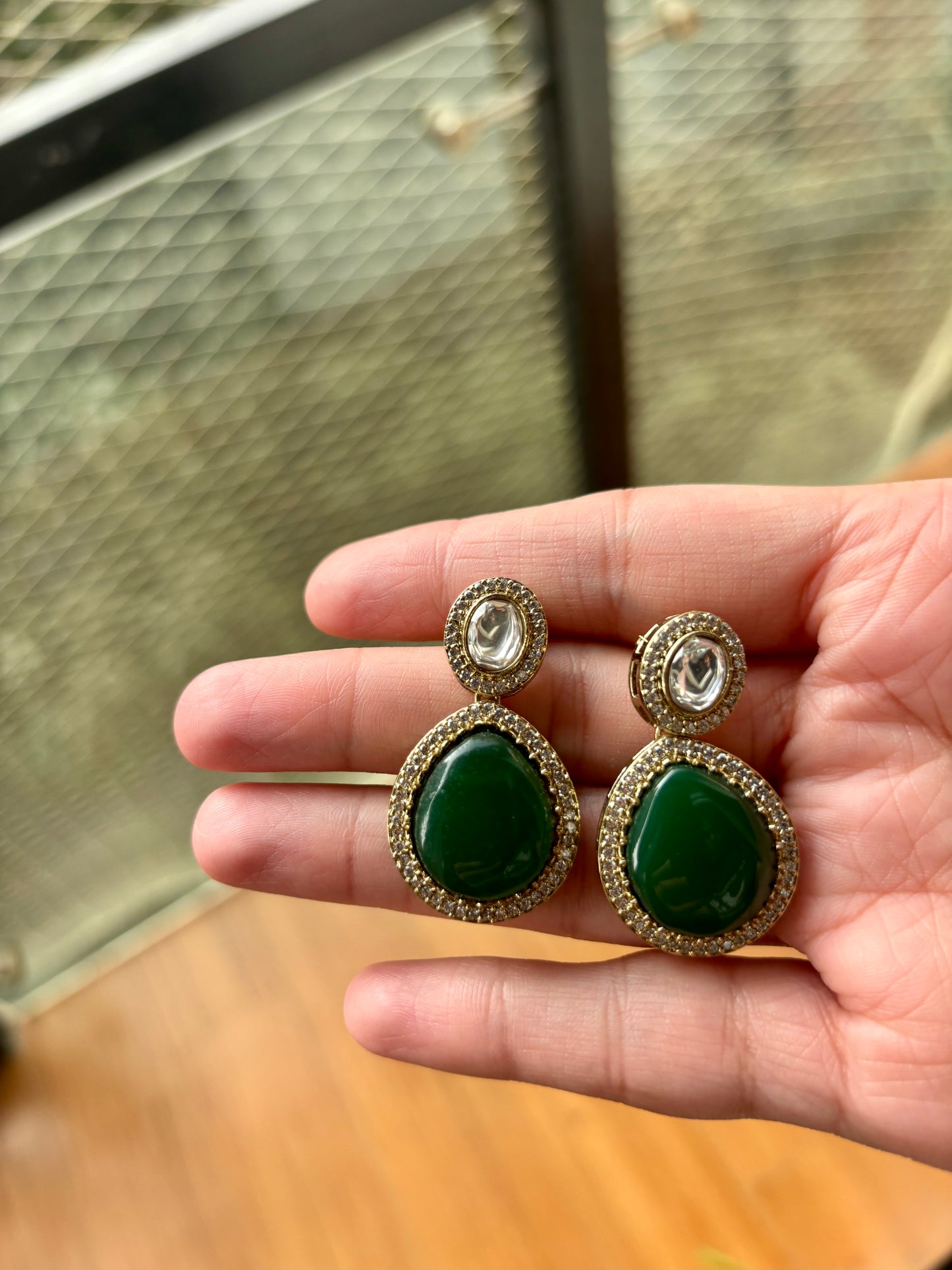 Green Polki Chain Set with earrings