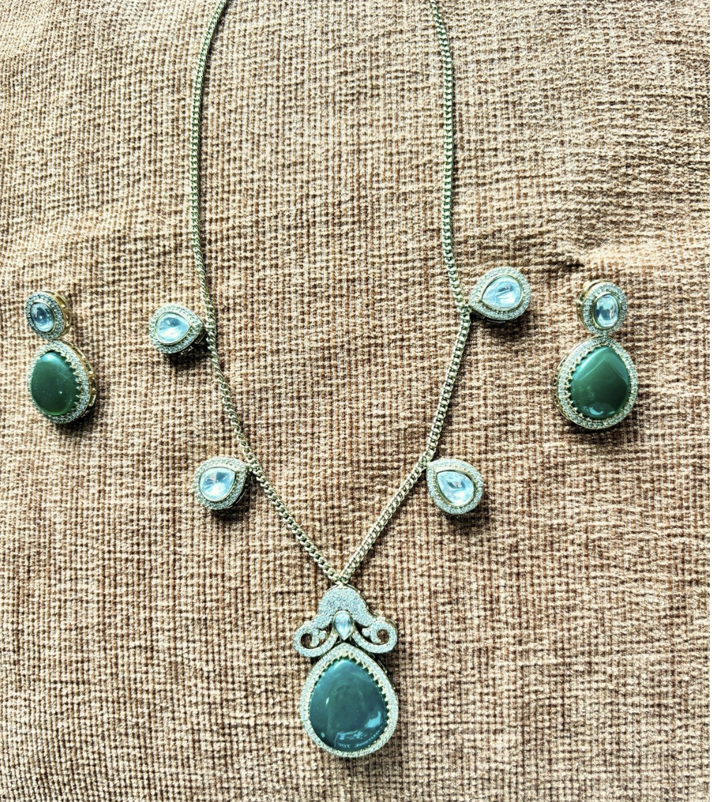 Green Polki Chain Set with earrings