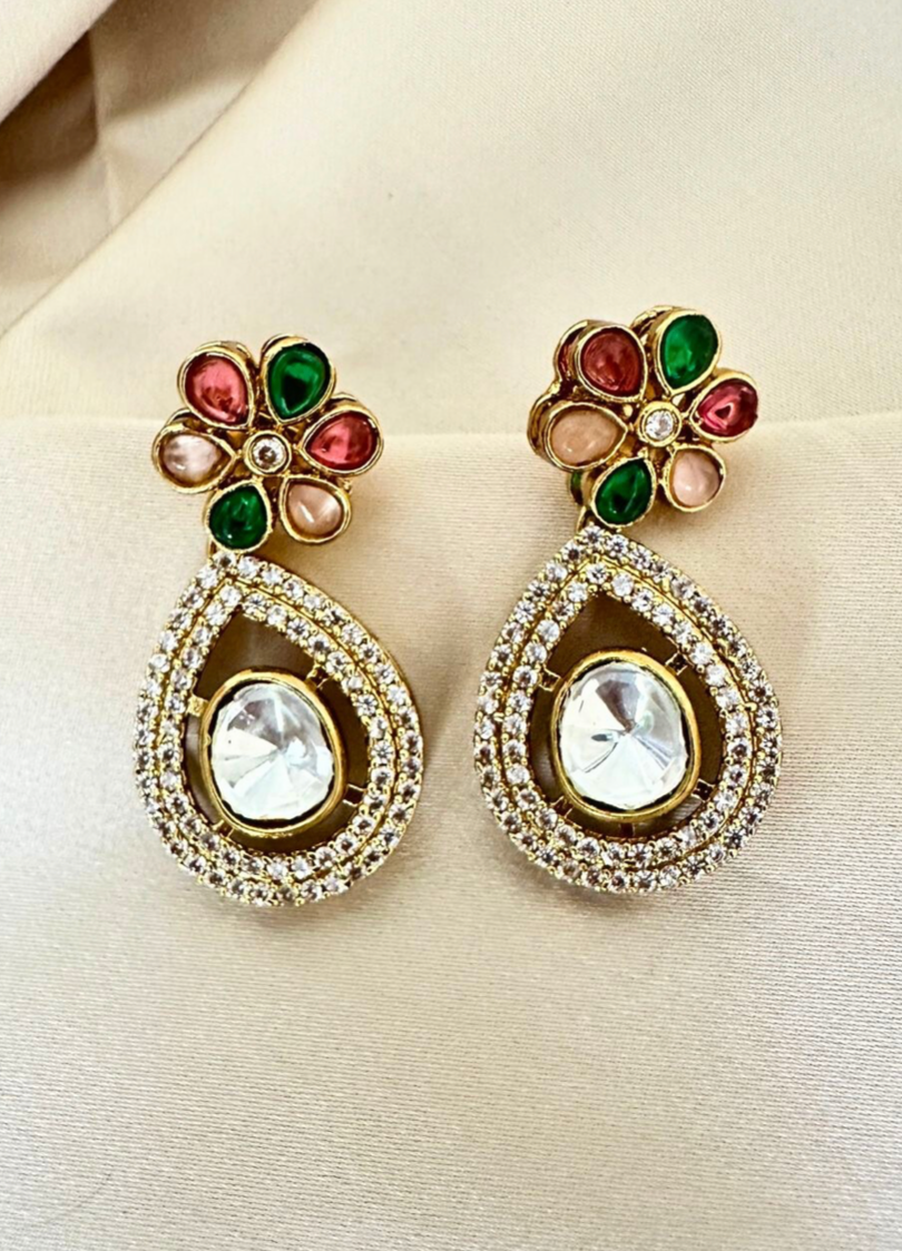 Traditional Pink Multi Kaarigari Pendant Set