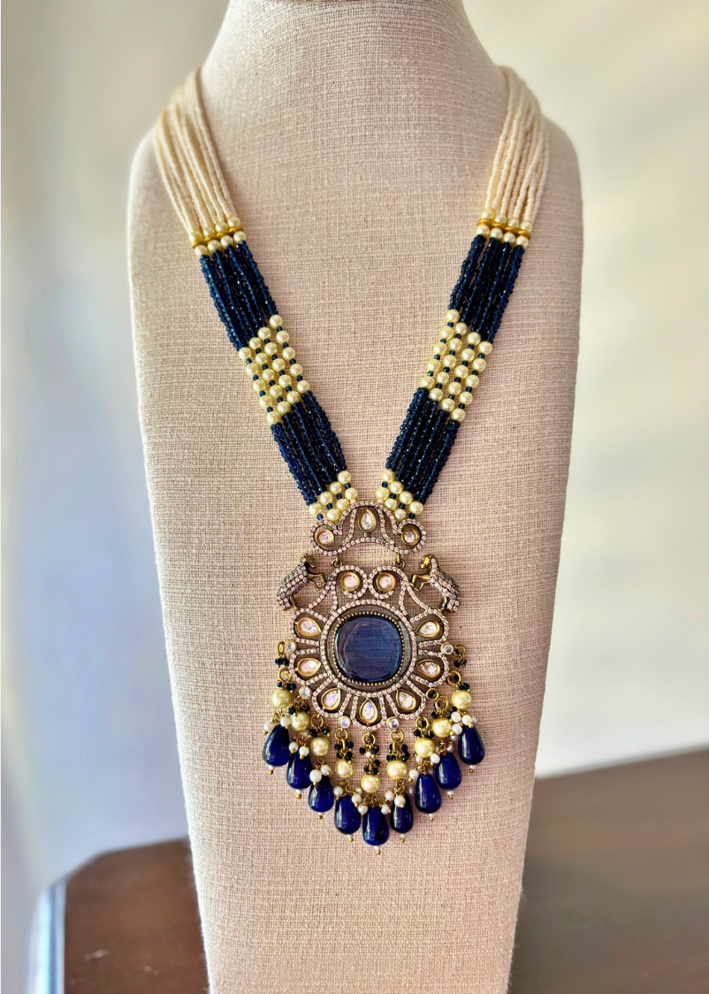 Blue Oxidized Polki Set with Earrrings