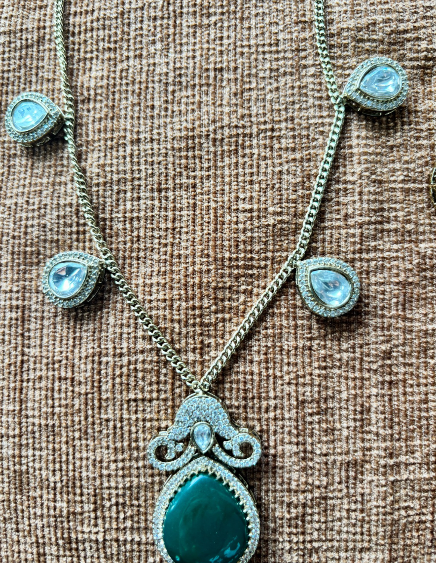 Green Polki Chain Set with earrings