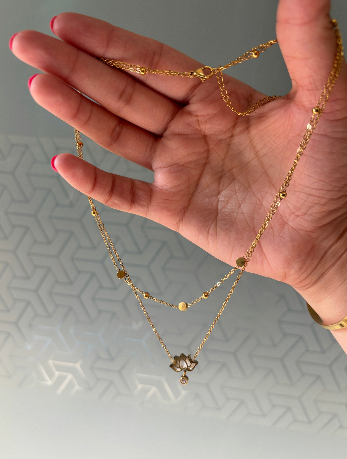 Lotus Pendant Layered Necklace