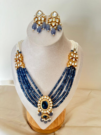 Blue Polki Necklace Set