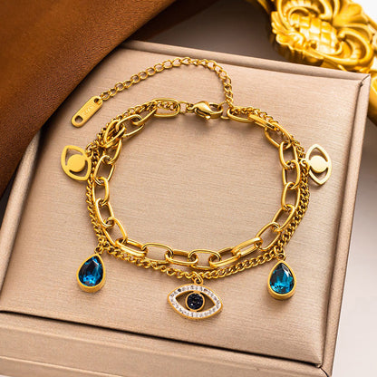 Evil Eye Gold Chain Charm Bracelet