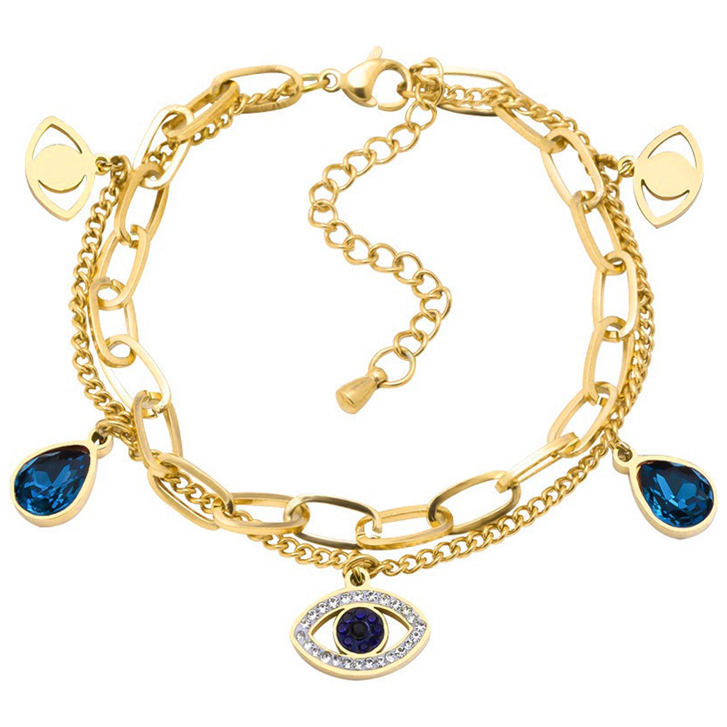 Evil Eye Gold Chain Charm Bracelet