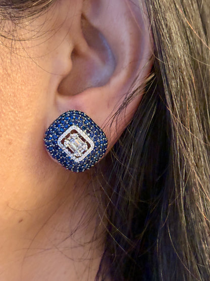 Square Blue Sapphire Earrings