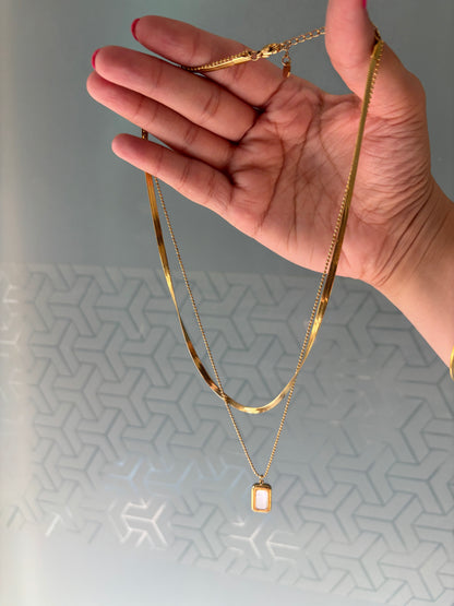 Gold Layered Mother of Pearl Square Pendant