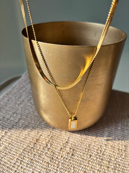 Gold Layered Mother of Pearl Square Pendant