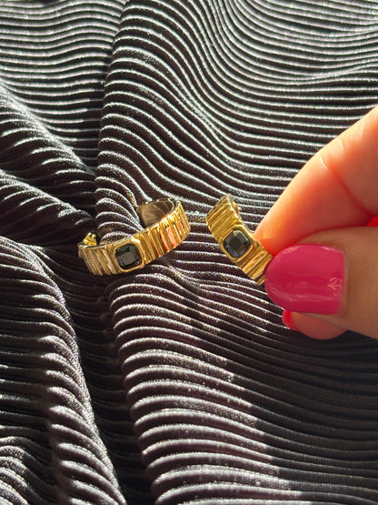 Half Bali Black Stone Earrings
