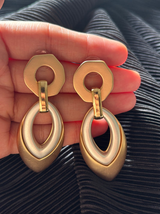 Gold Oval Drop Earrings