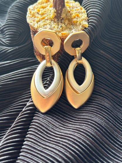 Gold Oval Drop Earrings