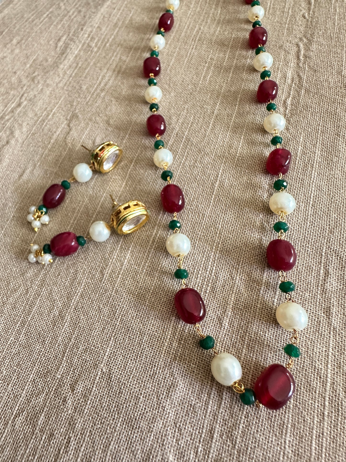 Ruby Pearl Mala set with Earrings