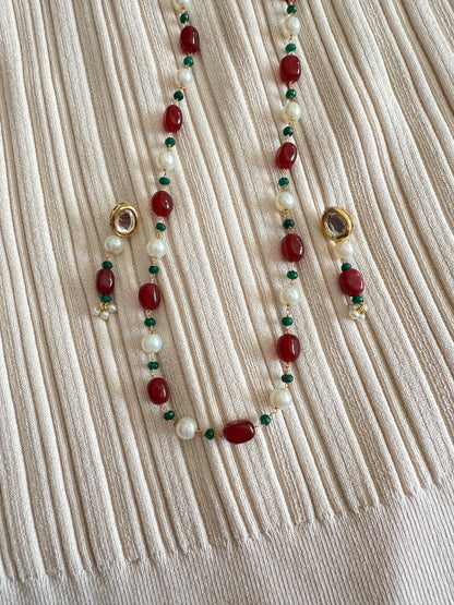 Ruby Pearl Mala set with Earrings