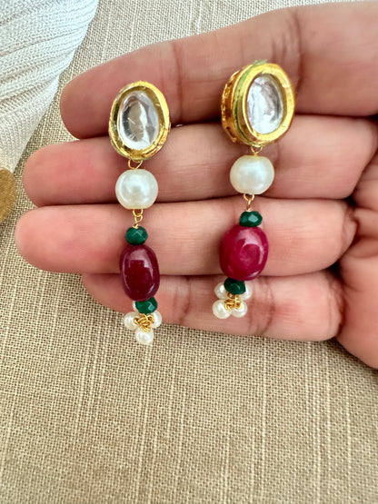 Ruby Pearl Mala set with Earrings