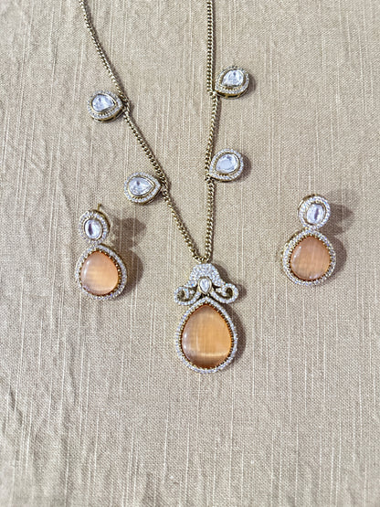 Brown Polki Chain set with earrings