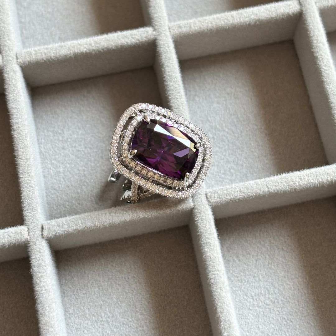 Amethyst and Cubic Zurconia Ring