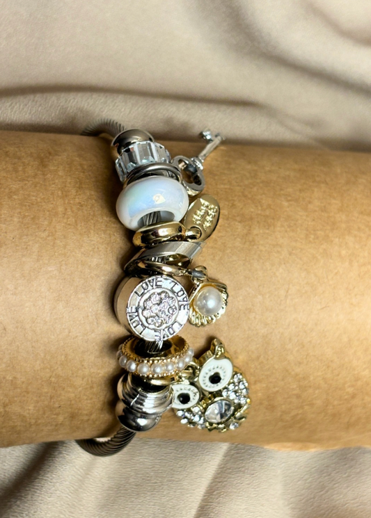 White Owl Charm Bracelet