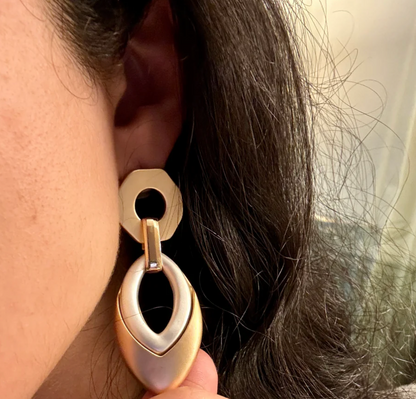 Gold Oval Drop Earrings