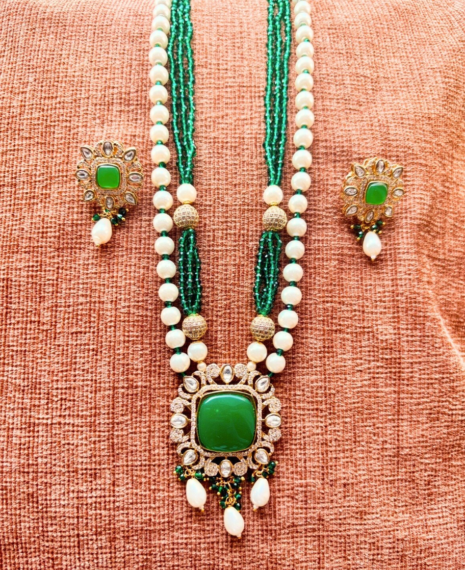 Green Polki Pendant Set