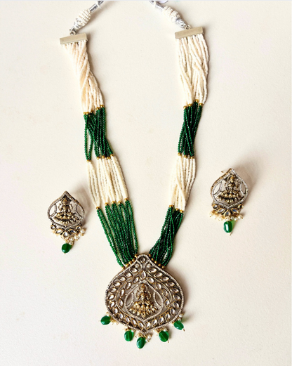 Emerald oxidized Temple Pendant Set with earrings