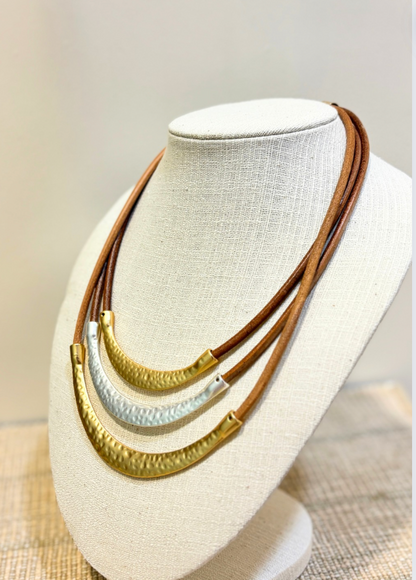 Leather Triple Layered  Necklace