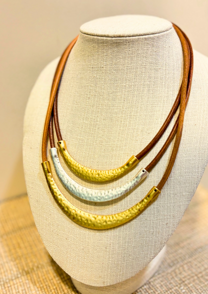 Leather Triple Layered  Necklace