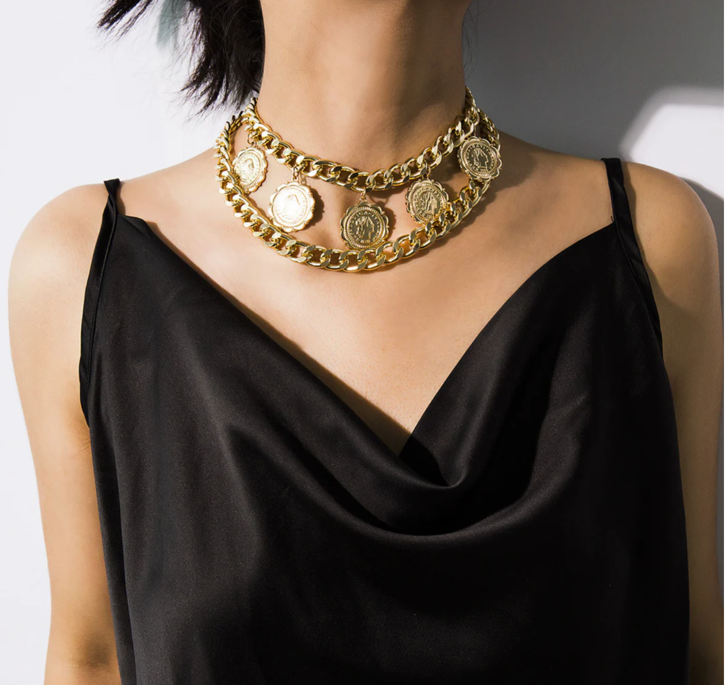 Bold Gold Layered Choker Necklace