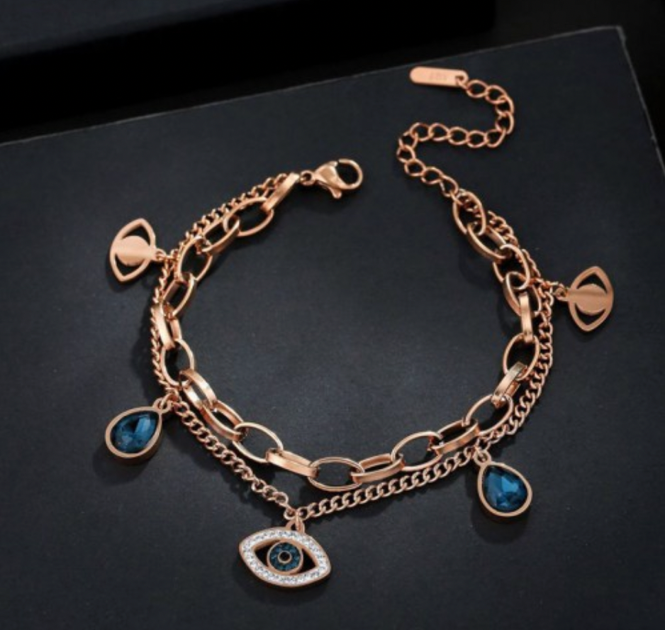 Studded Evil Eye Chain Bracelet