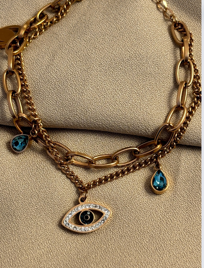 Studded Evil Eye Chain Bracelet