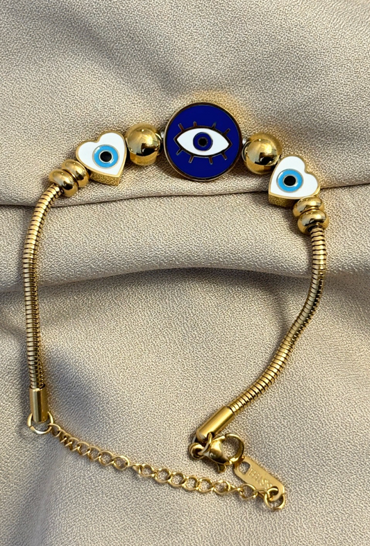 Evil Eye Hearts Charm Bracelet