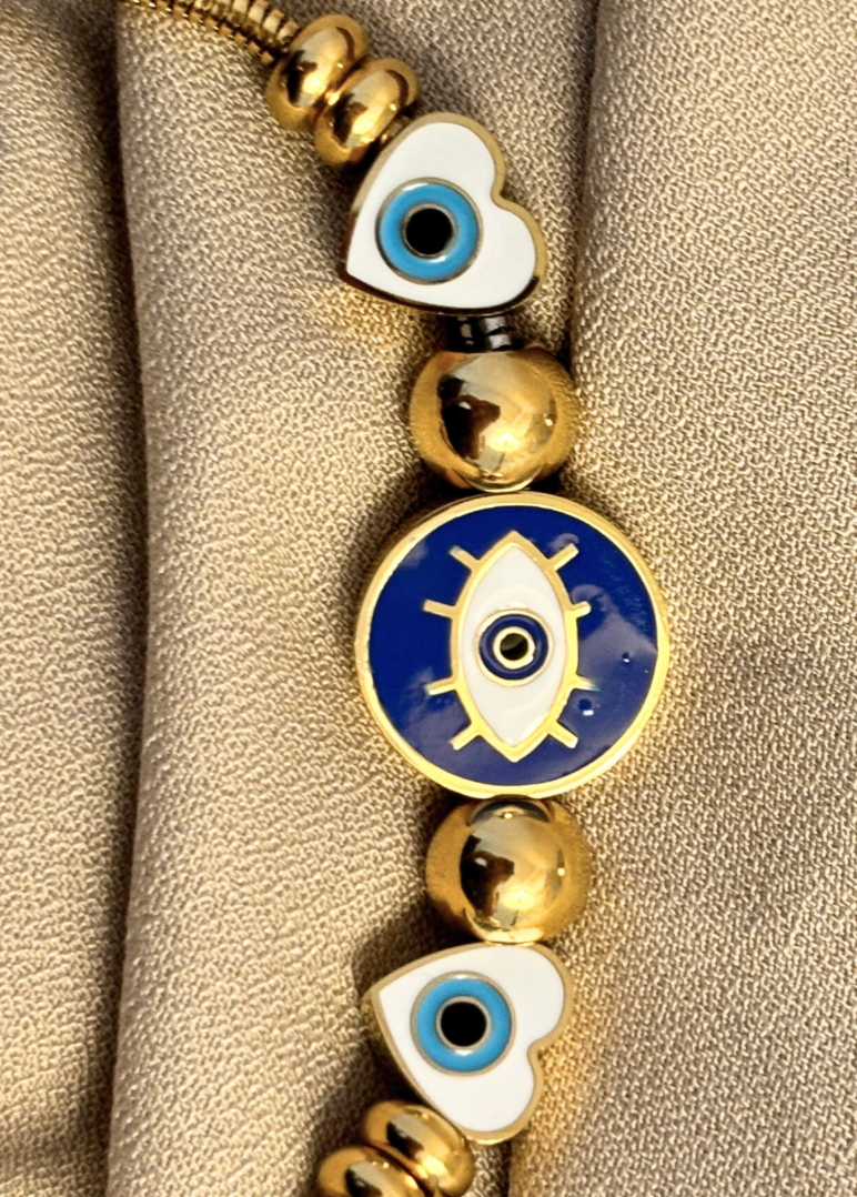 Evil Eye Hearts Charm Bracelet