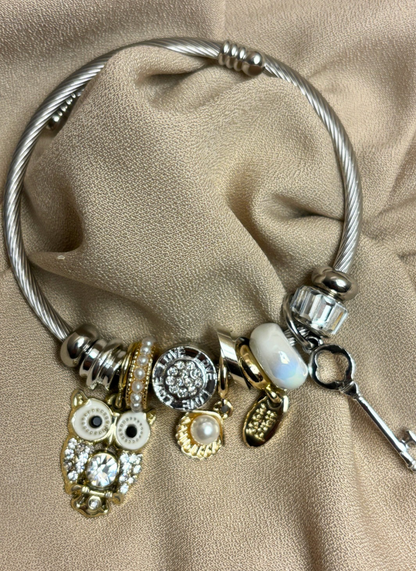 White Owl Charm Bracelet