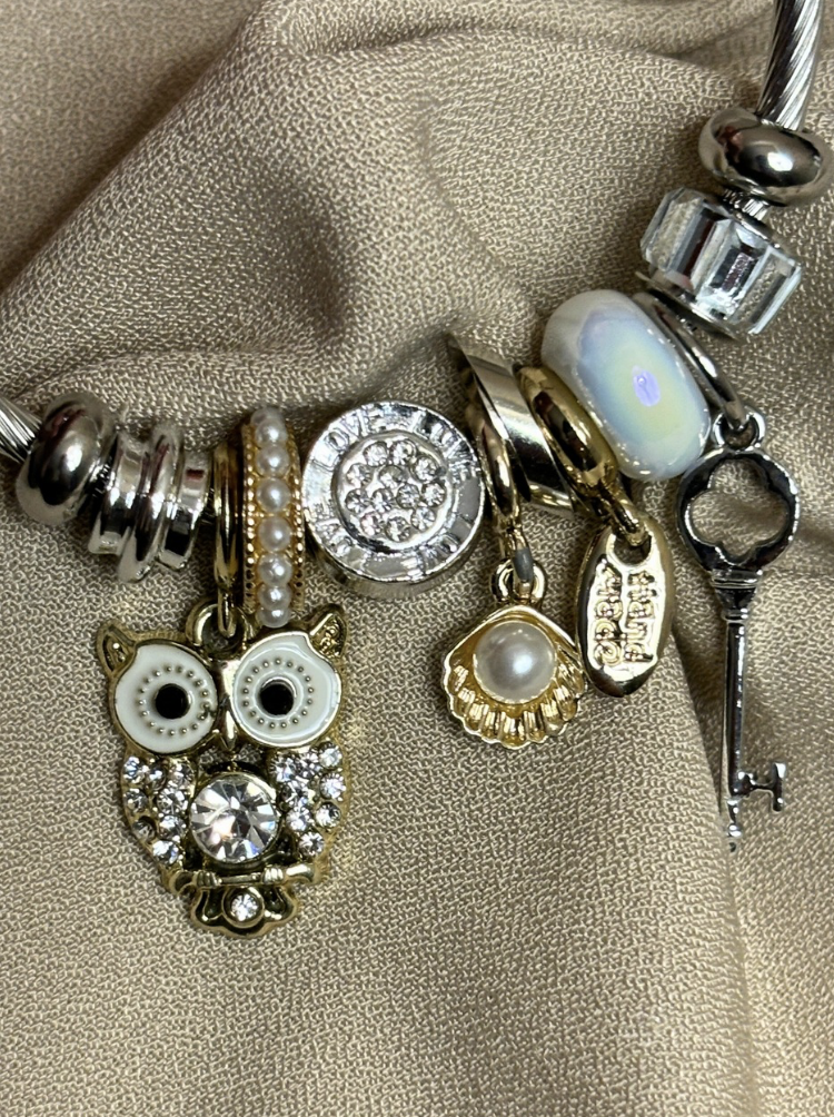 White Owl Charm Bracelet