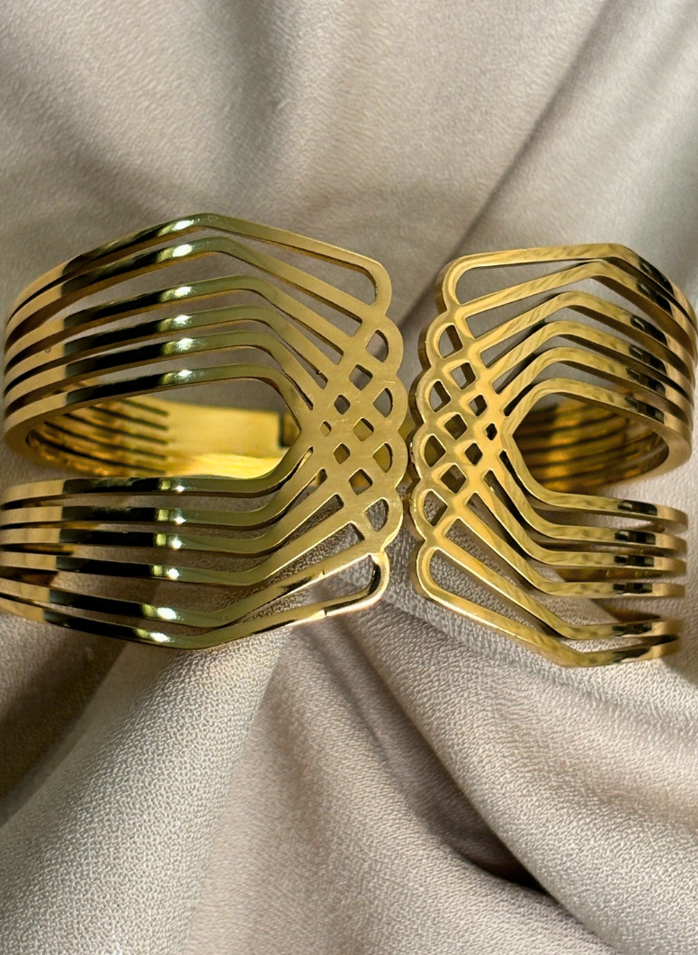 Gold Broad Cuff Bracelet