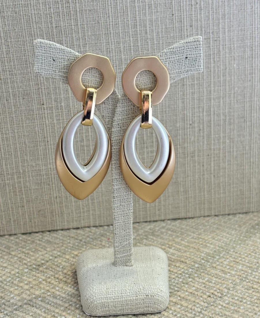 Gold Oval Drop Earrings