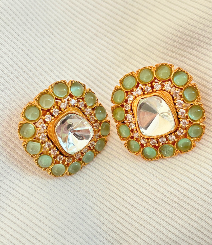 Jade Square Polki Earrings