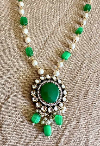 Green Beaded Necklace with earrings