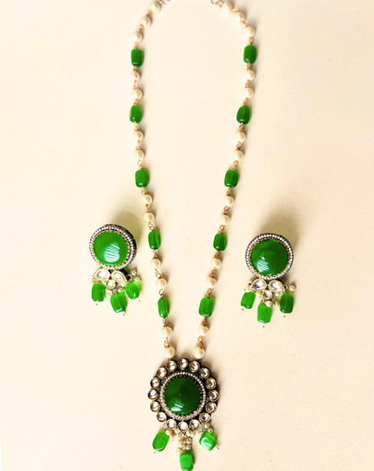 Green Beaded Necklace with earrings