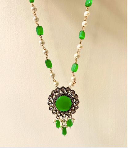 Green Beaded Necklace with earrings